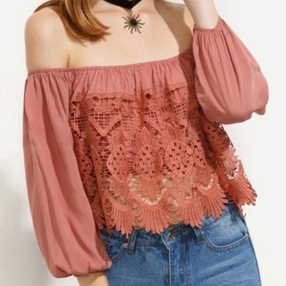Pacsun LA Hearts Off Shoulder Lace Crop Top